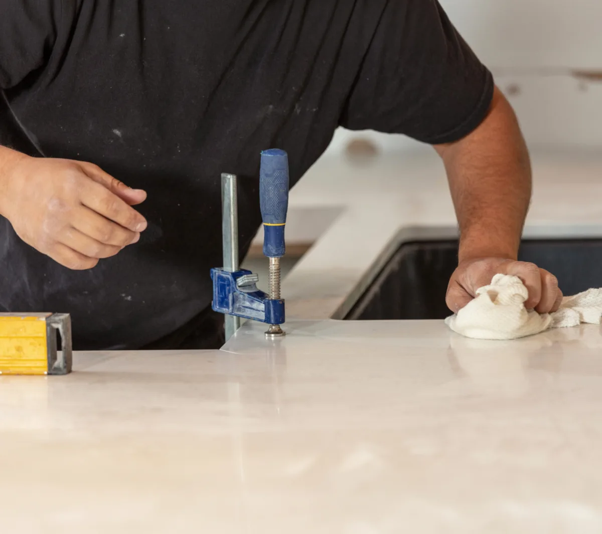 Countertop installation during a kitchen remodel